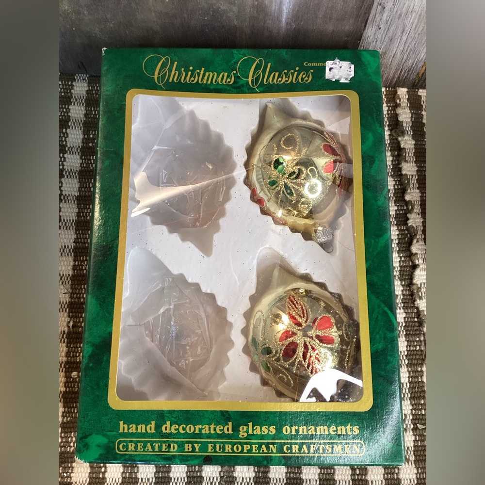 Commodore Christmas Classics Hand Decorated Glass Ornaments Made in Romania